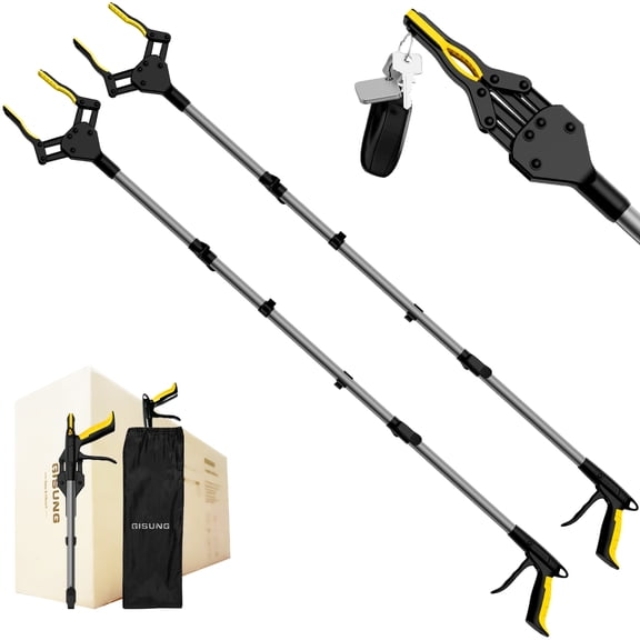 GISUNG 2-Pack 44" Grabber Reach Tool, Foldable Reacher and Pick up Tool, Grabber Tool with Rotating Jaw & Storage Bag, Strong Magnetic Tip