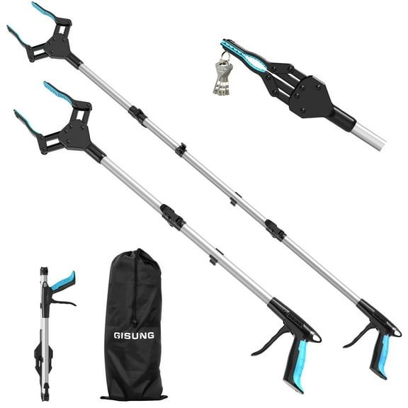 GISUNG 2-pack 34&44-inch Grabber Reacher Tool with Storage Bag Anti-Slip Jaw & Strong Magnetic Tip Foldable Rotating for Elderly