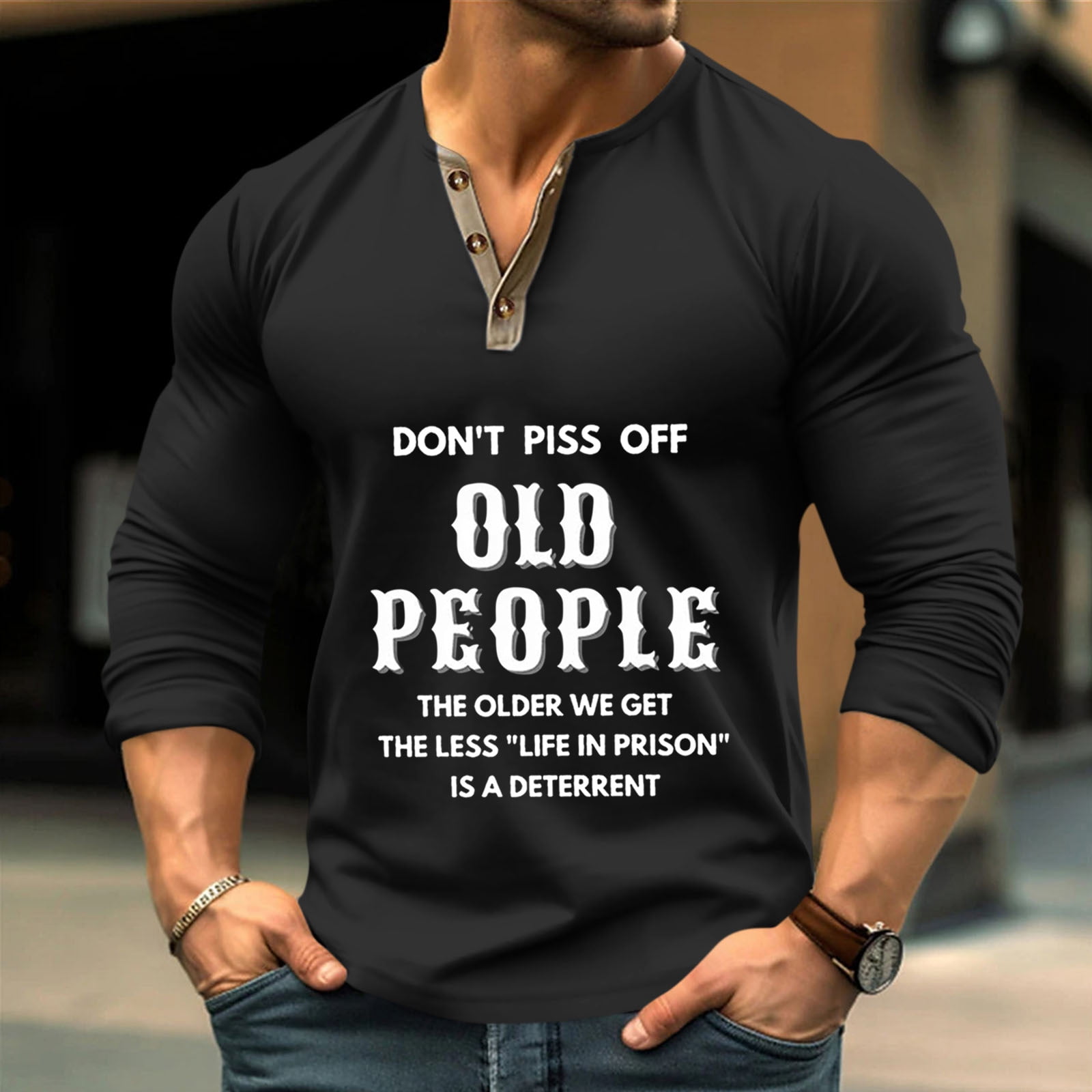 GITpoo Mens Long Sleeve Henley Shirts Men's Outdoor Vintage Vneck