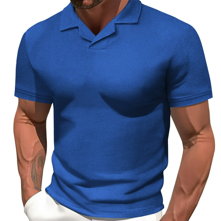 GITpoo Mens Polo Shirts Clearance Men s Casual T Shirt Short Sleeve Men s Solid Color Heavy Unbuttoned Cuban Collar Shirt Blue M Walmart
