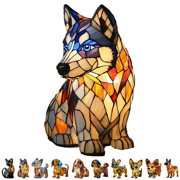 GITpooo Stained Glass Lamp,Dog Lamps Stained Glass Lamp,Cute Pet Dogs Themed LED Table Lamps,Stained Resin Tabletop Night Light,Dachshund Schnauzer Corgi Pug Boxer Dog