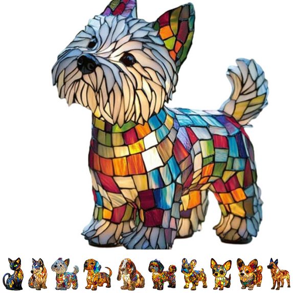 GITpooo Stained Glass Lamp,Dog Lamps Stained Glass Lamp,Cute Pet Dogs Themed LED Table Lamps,Stained Resin Tabletop Night Light,Dachshund Schnauzer Corgi Pug Boxer Dog