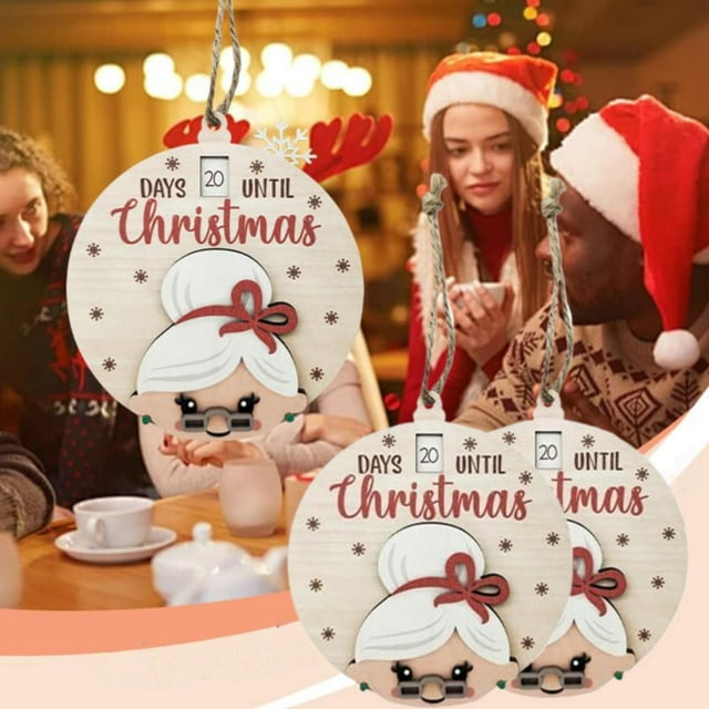 GIUHUIZ 2PCS Santa Slider Countdown Calendar Wooden Christmas Countdown