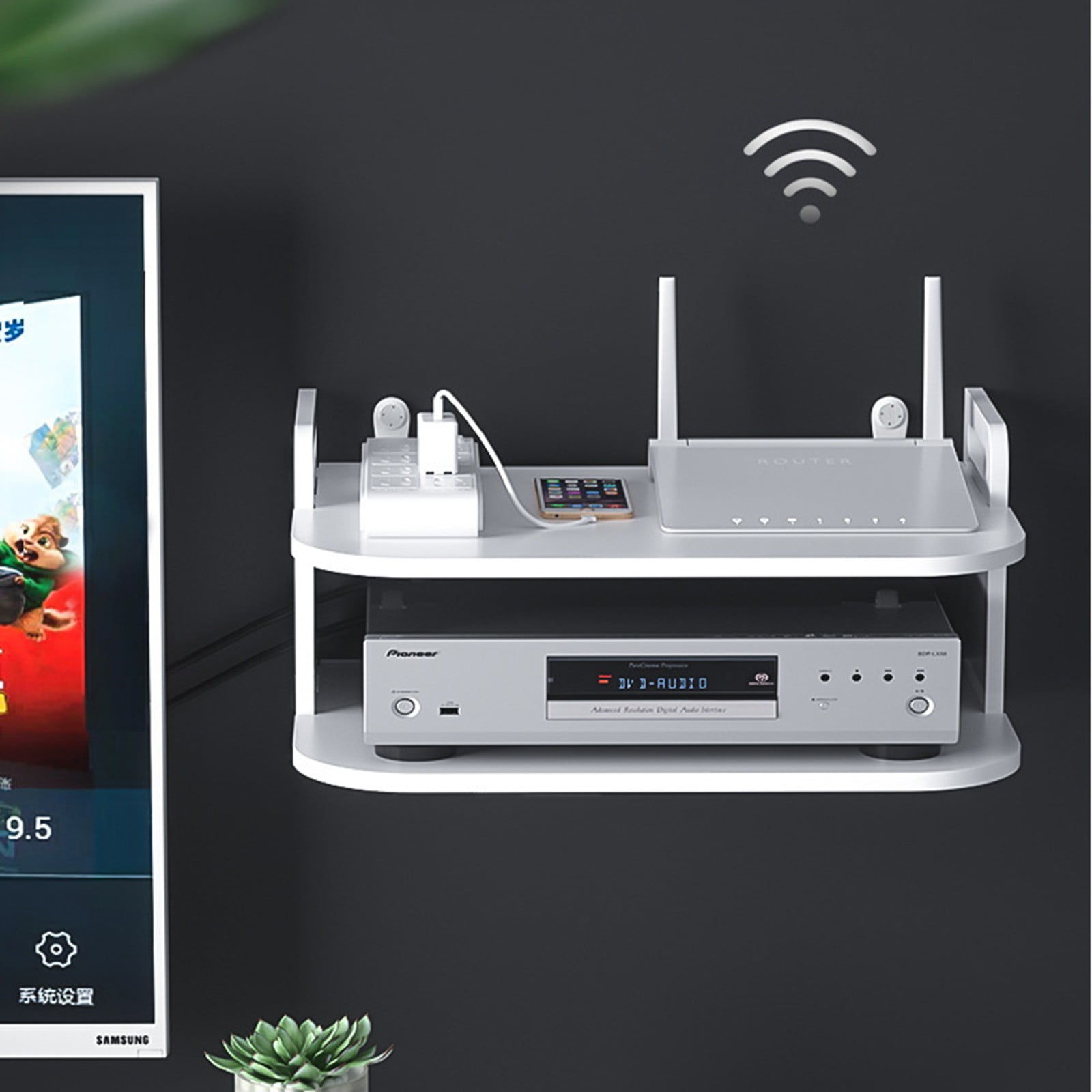 GIUHUIZ Floating Shelf For TV Components TV Box Shelf Thick DVD Player Wall Hanging Shelf Punching Storage Rack Floating Shelf For Set Top Box Router Game Consoles For Home