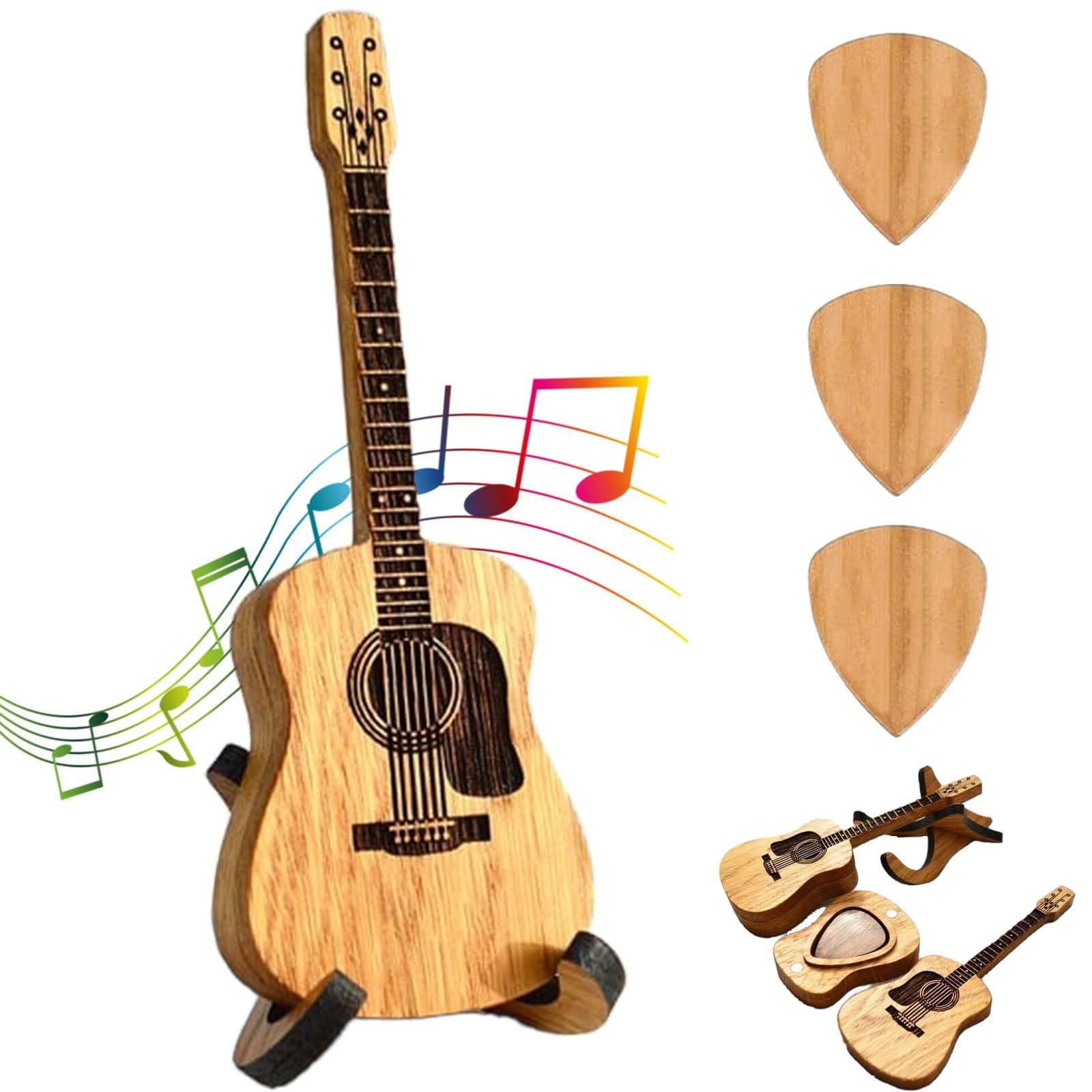 GIUHUIZ Wooden Guitar Pick Box With Stand Wooden Acoustic Guitar Pick