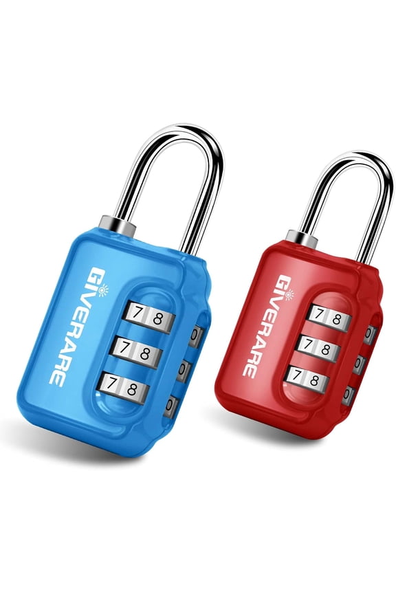 2 Pack Combination Lock, 3-Digit Padlock Keyless, Resettable Luggage Locks for Backpack, Gym & School&Employee Locker,Weatherproof Travel Lock for Fence, Backyard Gate, Hasp, Case-Blue+Red