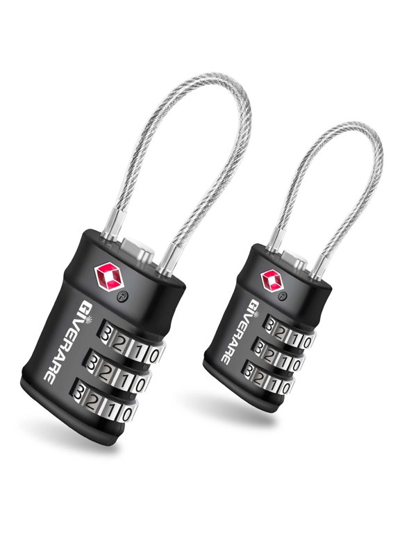 2 Pack TSA Approved Luggage Locks, 3-Digit Keyless Resettable Combination Travel Cable Lock