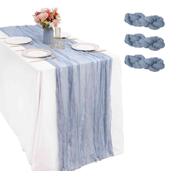 GIVERARE 3 Pack Table Runner Cheesecloth, 35x120in Gauze Boho Rustic Tabletop, 10ft Washable Cheese Cloth Table Runners, Easy to Clean Premium Dresser Cover for Wedding, Decor, Home, Art (Sage Blue)