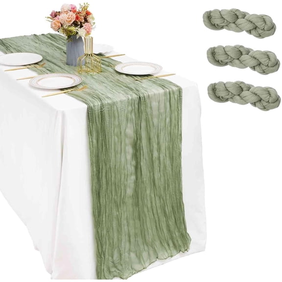 GIVERARE 3 Pack Table Runner Cheesecloth, 35x120in Gauze Boho Rustic Tabletop, 10ft Washable Cheese Cloth Table Runners, Easy to Clean Premium Dresser Cover for Wedding, Decor, Home, Art (Sage Green)