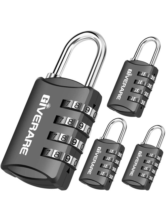 4 Pack Combination Lock, 4-Digit Padlock Keyless, Resettable Luggage Locks for Backpack, Gym & School & Employee Locker, Weatherproof Travel Lock for Fence, Backyard Gate, Hasp, Case-Black