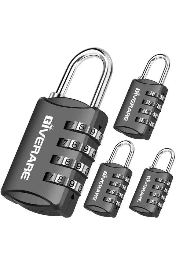 4 Pack Combination Lock, 4-Digit Padlock Keyless, Resettable Luggage Locks for Backpack, Gym & School & Employee Locker, Weatherproof Travel Lock for Fence, Backyard Gate, Hasp, Case-Black