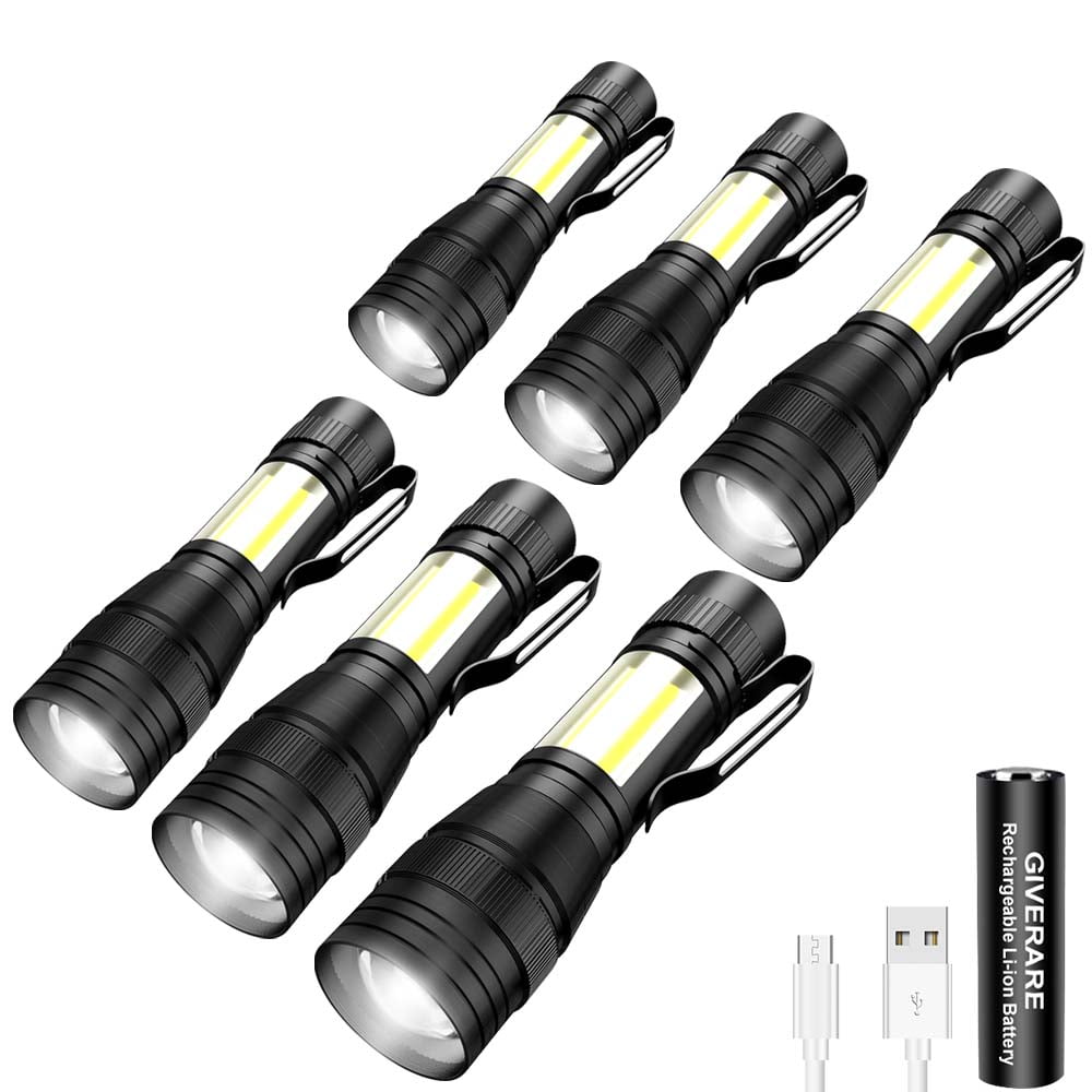 GIVERARE 6 Pack Tactical LED Flashlight, 3 Modes Zoomable Rechargeable