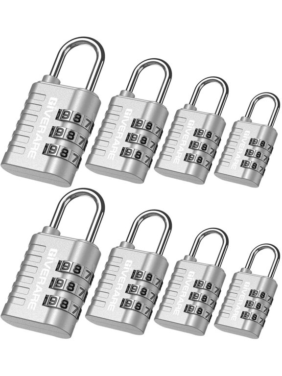 8 Pack Combination Lock, 3-Digit Padlock Keyless, Resettable Luggage Locks for Backpack, Gym & School & Employee Locker, Weatherproof Travel Lock for Fence, Backyard Gate, Hasp, Case-Silver