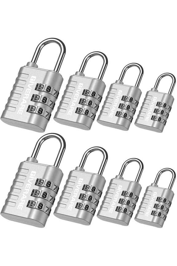 8 Pack Combination Lock, 3-Digit Padlock Keyless, Resettable Luggage Locks for Backpack, Gym & School & Employee Locker, Weatherproof Travel Lock for Fence, Backyard Gate, Hasp, Case-Silver