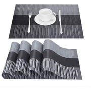 GIVERARE Placemats Set of 4, Heat-Resistant Woven Vinyl Placemat, Non-Slip Washable PVC Table Mat, Easy to Clean Premium Plastic Mats for Dining, Kitchen Table (Black+Gray)