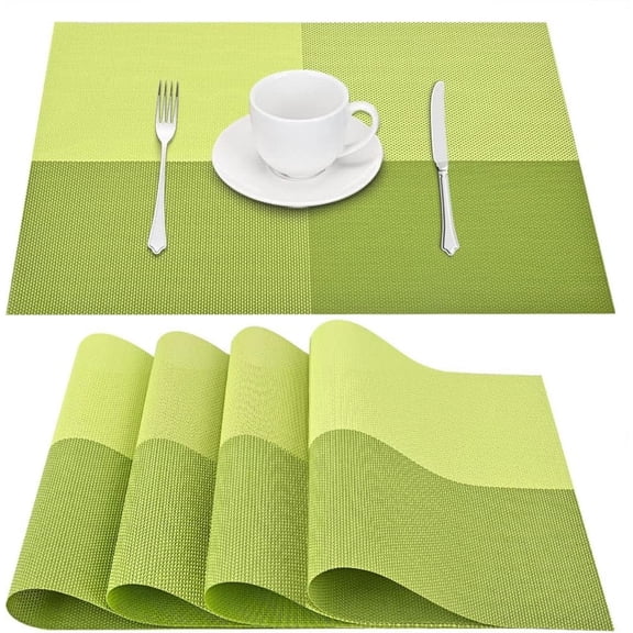 GIVERARE Placemats Set of 4, Heat-Resistant Woven Vinyl Placemat, Non-Slip Washable PVC Table Mat, Easy to Clean Premium Plastic Mats for Dining, Kitchen Table (Green)