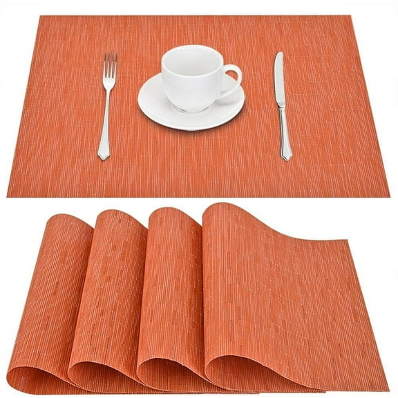 GIVERARE Placemats Set of 4, Heat-Resistant Woven Vinyl Placemat, Non-Slip Washable PVC Table Mat, Easy to Clean Premium Plastic Mats for Dining, Kitchen Table (Orange)