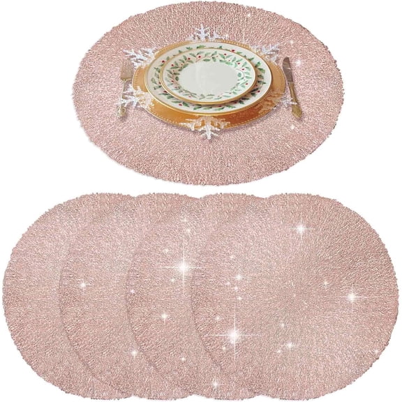 GIVERARE Placemats Set of 4, Round Heat-Resistant Vinyl Placemat, 15in Non-Slip Washable PVC Table Mat, Easy to Clean Premium Plastic Mats for Dining Table, Kitchen Table (Pink)