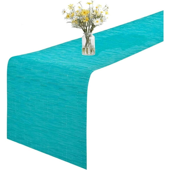 GIVERARE Table Runner, 12x53 in Heat-Resistant Woven Vinyl Long Tabletop, Non-Slip Washable PVC Table Runners, Easy to Clean Premium Plastic Dresser Cover for Wedding, Decor, Home, Art (Turquoise)