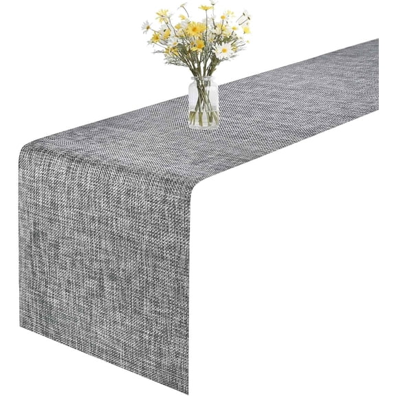 GIVERARE Table Runner, 12x53in Heat-Resistant Woven Vinyl Long Tabletop, Non-Slip Washable PVC Table Runners, Easy to Clean Premium Plastic Dresser Cover for Wedding, Decor, Home, Art (Black+Gray)