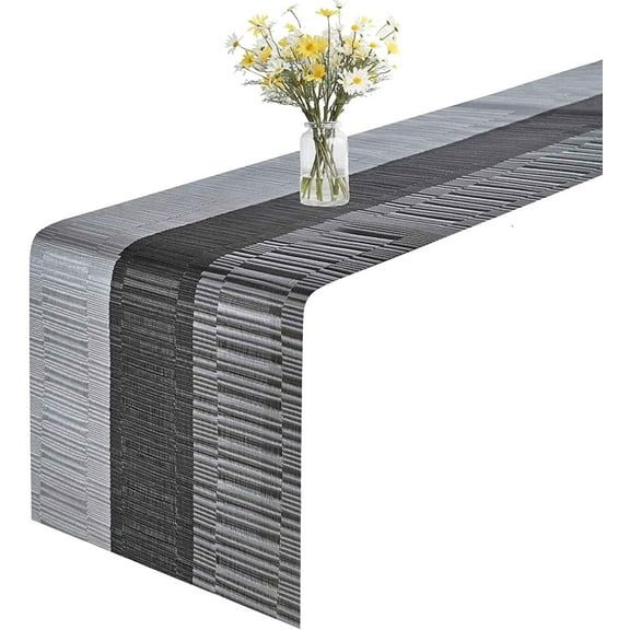 GIVERARE Table Runner, 12x72in Heat-Resistant Woven Vinyl Long Tabletop, Non-Slip Washable PVC Table Runners, Easy to Clean Premium Plastic Dresser Cover for Wedding, Decor, Home (Black+Silver)