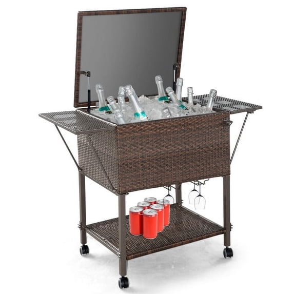 GIVIMO 108 Qt Outdoor Portable Rattan Cooler Cart Trolley