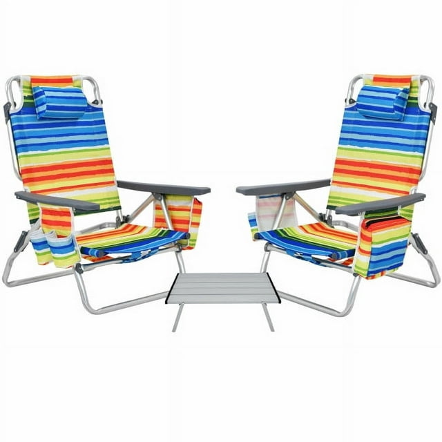 GIVIMO 2 Pack 5-Position Outdoor Folding Backpack Beach Table Chair Reclining Chair