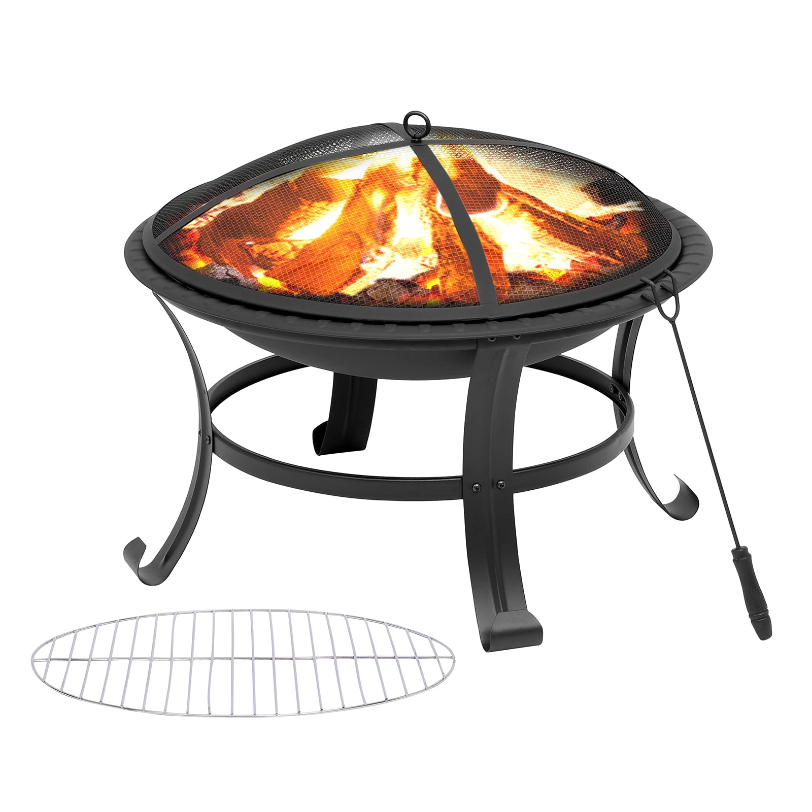 GIVIMO 26" Outdoor Fire Pits, Wood Burning Steel Fire Pit with Spark Screen, Barbecue Net, Poker
