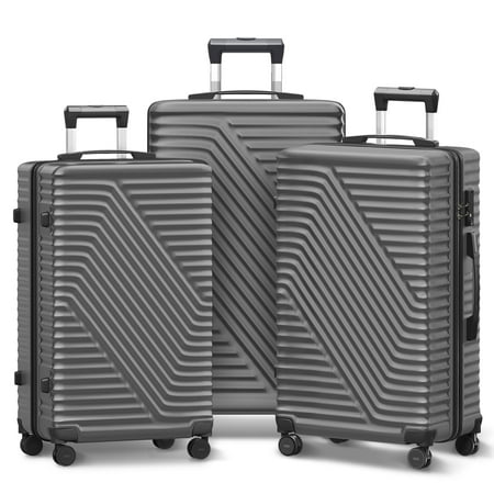 GIVIMO 3 Pcs Luggage Set Hard Shell Suitcase Set with Spinner Wheels, 20/24/28 inch, Gray