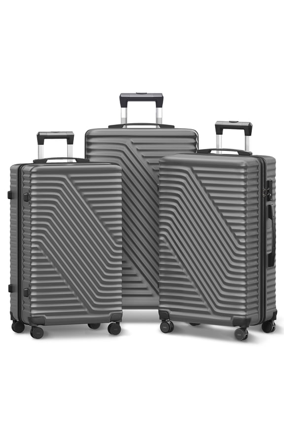 3 Pcs Luggage Set Hard Shell Suitcase Set with Spinner Wheels, 20/24/28 inch,  Gray