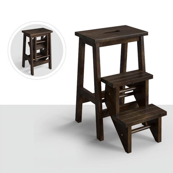 GIVIMO 3-in-1 Rubber Wood Step Stool with Convenient Handle