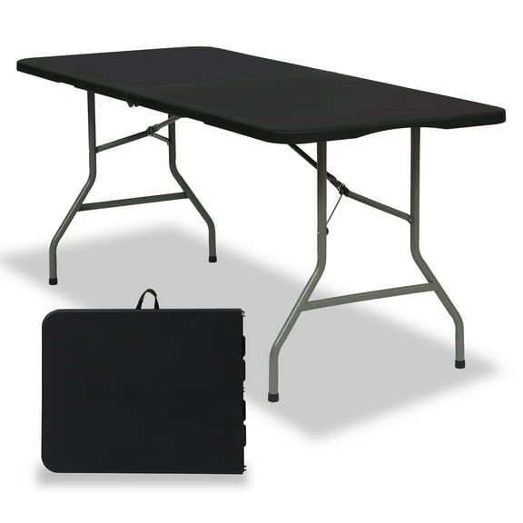 Vebreda 6ft Folding Table, Portable Plastic Tables for Party, Picnic, Camping, Black
