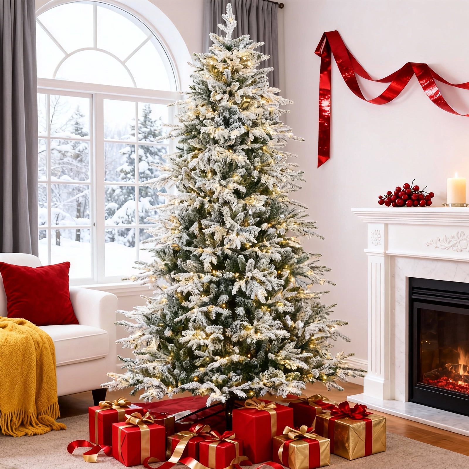 Vebreda 6ft Pre-Lit Flocked Artificial Aspen Noble Fir Christmas Tree ...