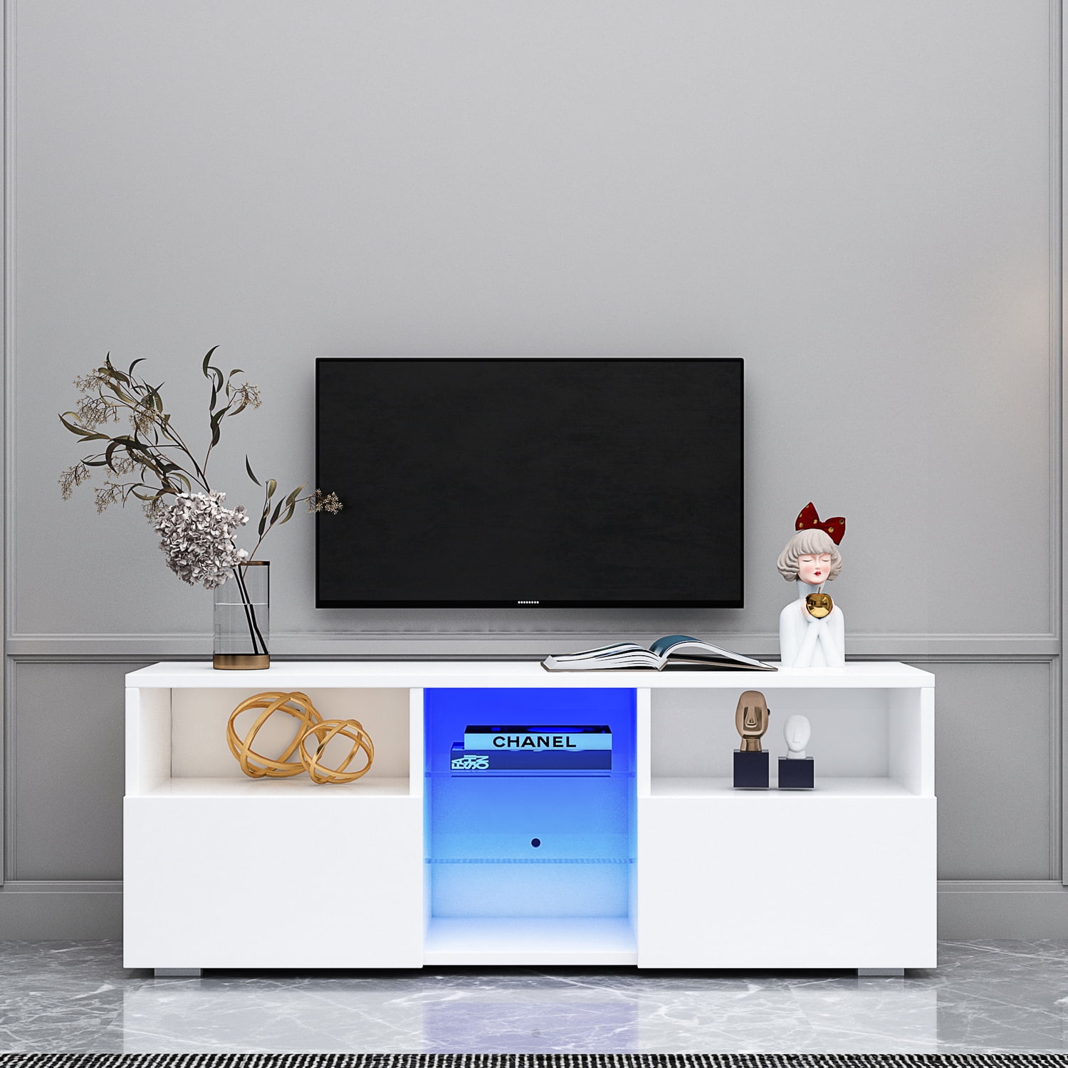 GIVIMO Modern Minimalist TV Cabinet with 20 colors LED Lights,Living ...