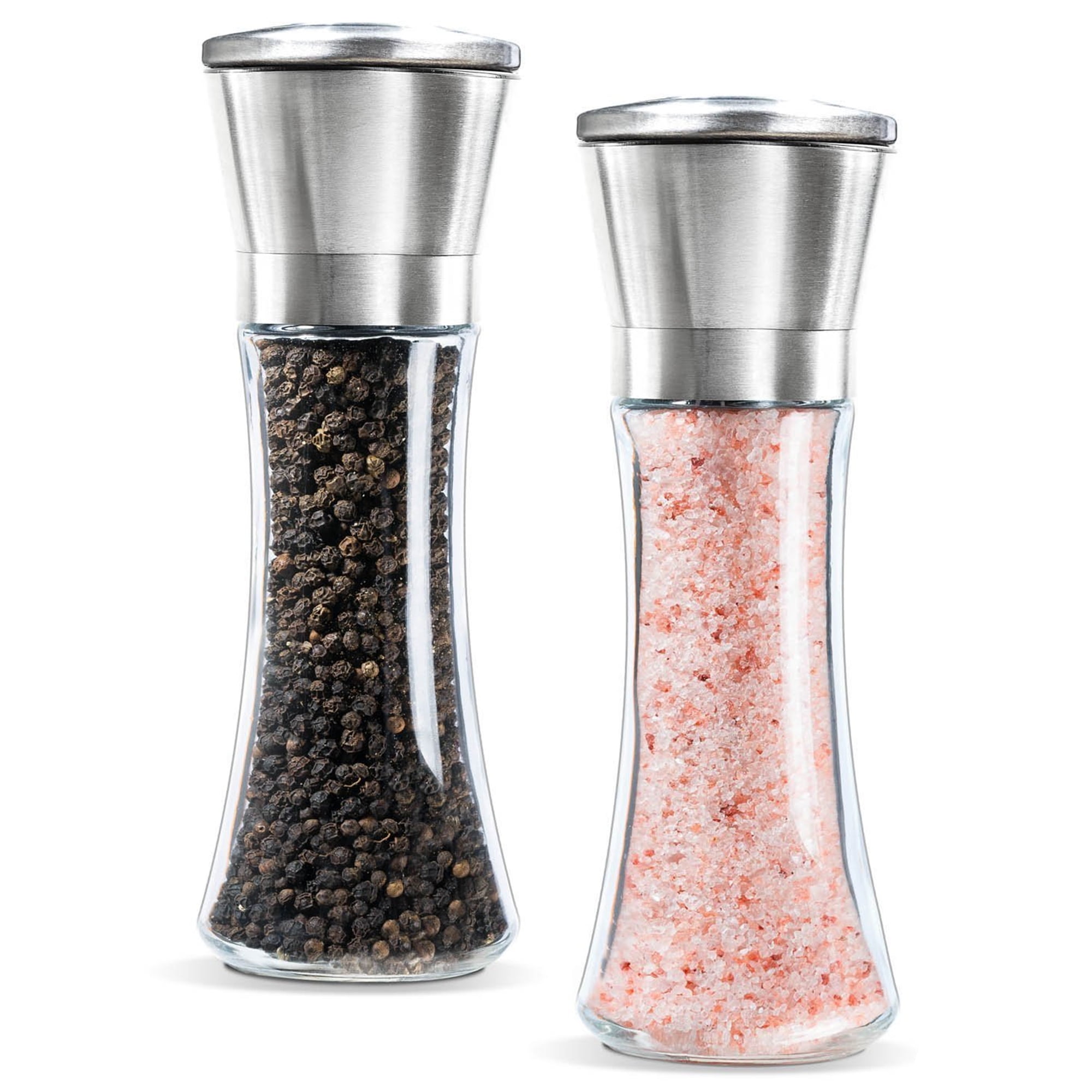 Salt and Pepper Grinder - Premium Stainless Steel Salt and Pepper Mill with Adjustable Coarseness - 2pcs Small Cylinder Single Head