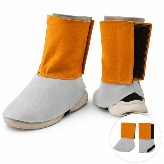 GIXUSIL 1 Pair Leather Welding Spats - Heat & Abrasion Resistant Boot Covers, Welding Gaiters for Shoe & Trouser Protection Against Sparks, Metal Grinding, Yellow