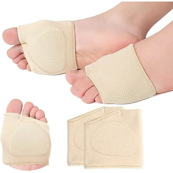 GIXUSIL 1 Pair Toe Sleeve, Fabric Sleeves Pads, Soft Silicone Fabric Orthotic Gel Metatarsal Pain Relief, Forefoot Shock Insoles Cushion Pads, Pressure Feet Care Women Men (S, Beige)