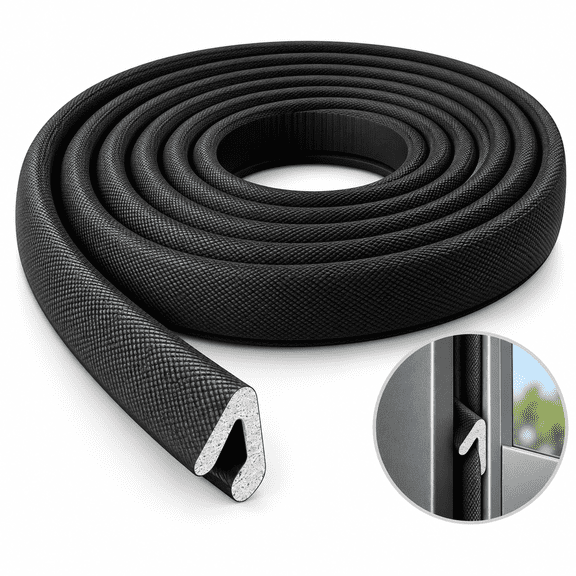 GIXUSIL 1 Roll Window Draft Stopper Polyurethane 19.7ft V Shape Self Adhesive Weather Strip for Cold Air Block Black