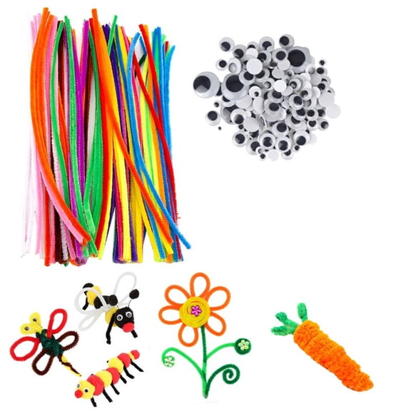 GIXUSIL 10 Colors 200 Pcs Pipe Cleaners Craft Chenille Stems +250 Pcs Black Wiggle Googly Eyes for Kids DIY Art Creative Craft Decorations (6 mm x 12 Inch) Assorted Colors,Christmas Decorations