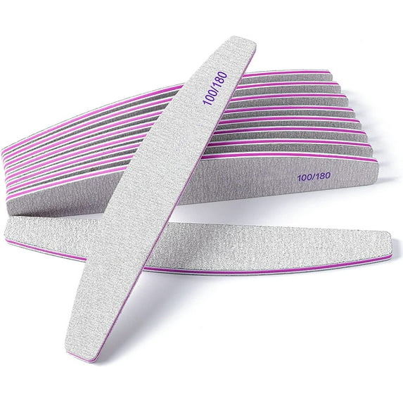 GIXUSIL 10 Pack Professional Nail File Set Double-Sided 100/180 Grit Emery Board Manicure Tools For Nail Grooming and Styling (White)