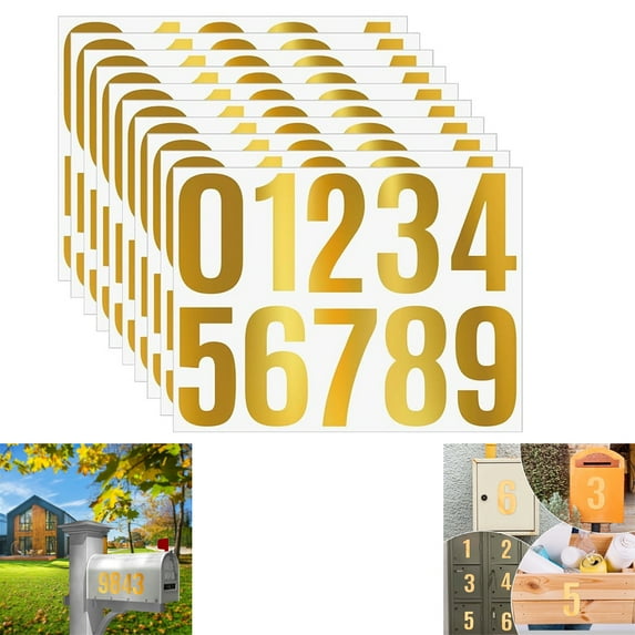 GIXUSIL 10 Pcs 4 Inch Vinyl Mailbox Numbers Large House Number Stickers Self Adhesive Door Address Numbers Waterproof Truck House Number Stickers - Golden