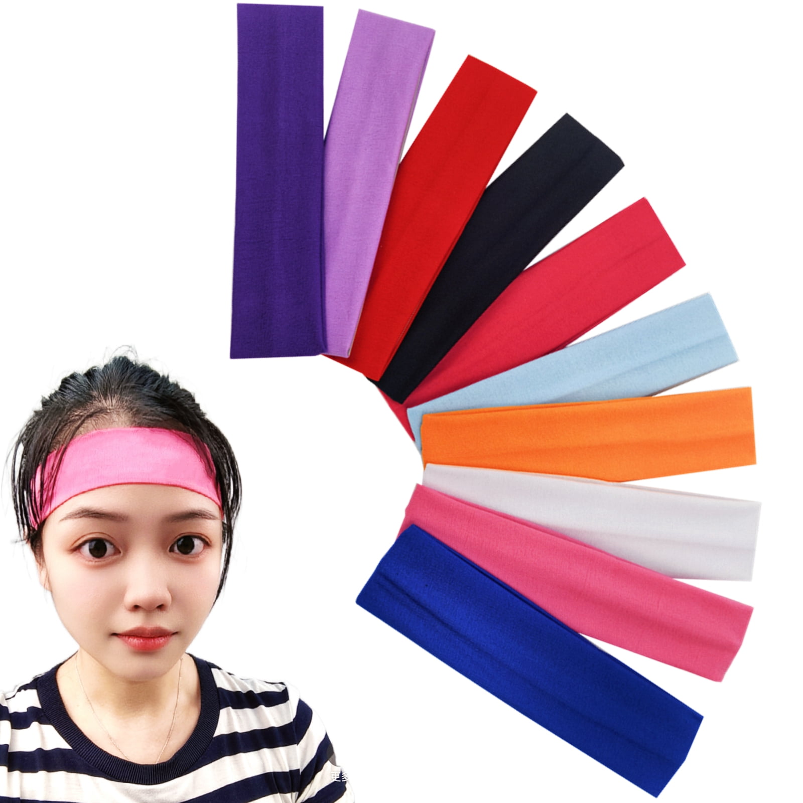 10 pc Headband Set Black Large Black Wide Headband for Women - Gym, Yoga, Sports  main image 3
