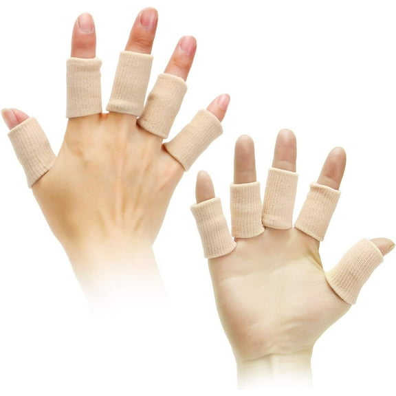 GIXUSIL 10 Pcs Finger Sleeves Protectors Thumb Brace Support Elastic Compression Protector for Relieving Pain, Arthritis,Trigger Finger, Sports Basketball Baseball (Beige)