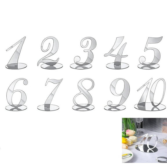 GIXUSIL 10 Pcs Mirror Table Numbers Wedding Table Numbers 1-10 Signs Acrylic Table Numbers Numbers for Party Birthday Anniversary Reception Event Decorations (4" x 4.4", Silver)