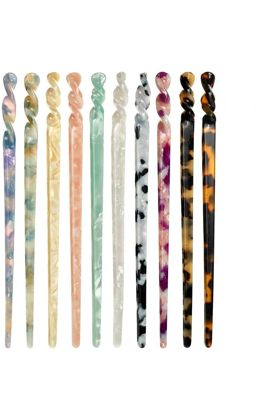 10 Pieces Acetate Hair Sticks Styling Hair Vintage Leopard Print Tortoise Shell Hairpin Chopsticks Hairpins Disk Hair Sticks Hair Accessories for Women Girls(Multicolor)