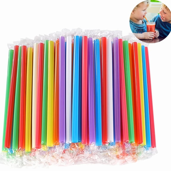 GIXUSIL 100-Count Boba Straws, Colorful Bubble Tea Straws Individually Wrapped, Disposable Plastic Drinking Straws for Smoothies, Milkshakes & Beverages, Assorted Colors(0.43" Wide X 9.45" Long)
