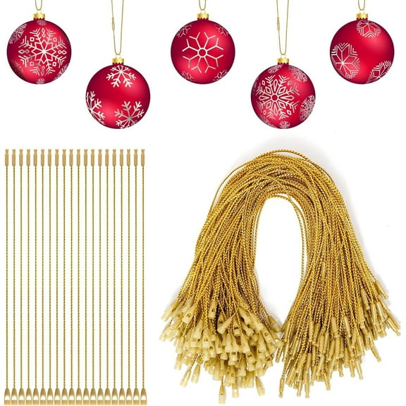 GIXUSIL 100 Pieces Christmas Ornament String Hangers, 8 in Metallic Cords Ornament Rope Ribbon with Snap Fasteners for Christmas Tree Hanging Decorations Party Supplies (Gold)