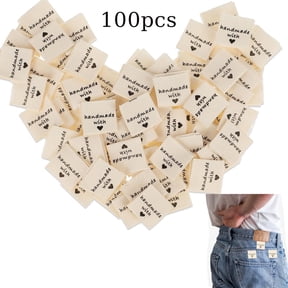 GIXUSIL 100 Pieces Handmade Fabric Tags, Clothes Labels, Handmade Fabric Labels, Embroidered Fabric Labels Tags, Handmade Sewing Labels for DIY Decor (Off White)