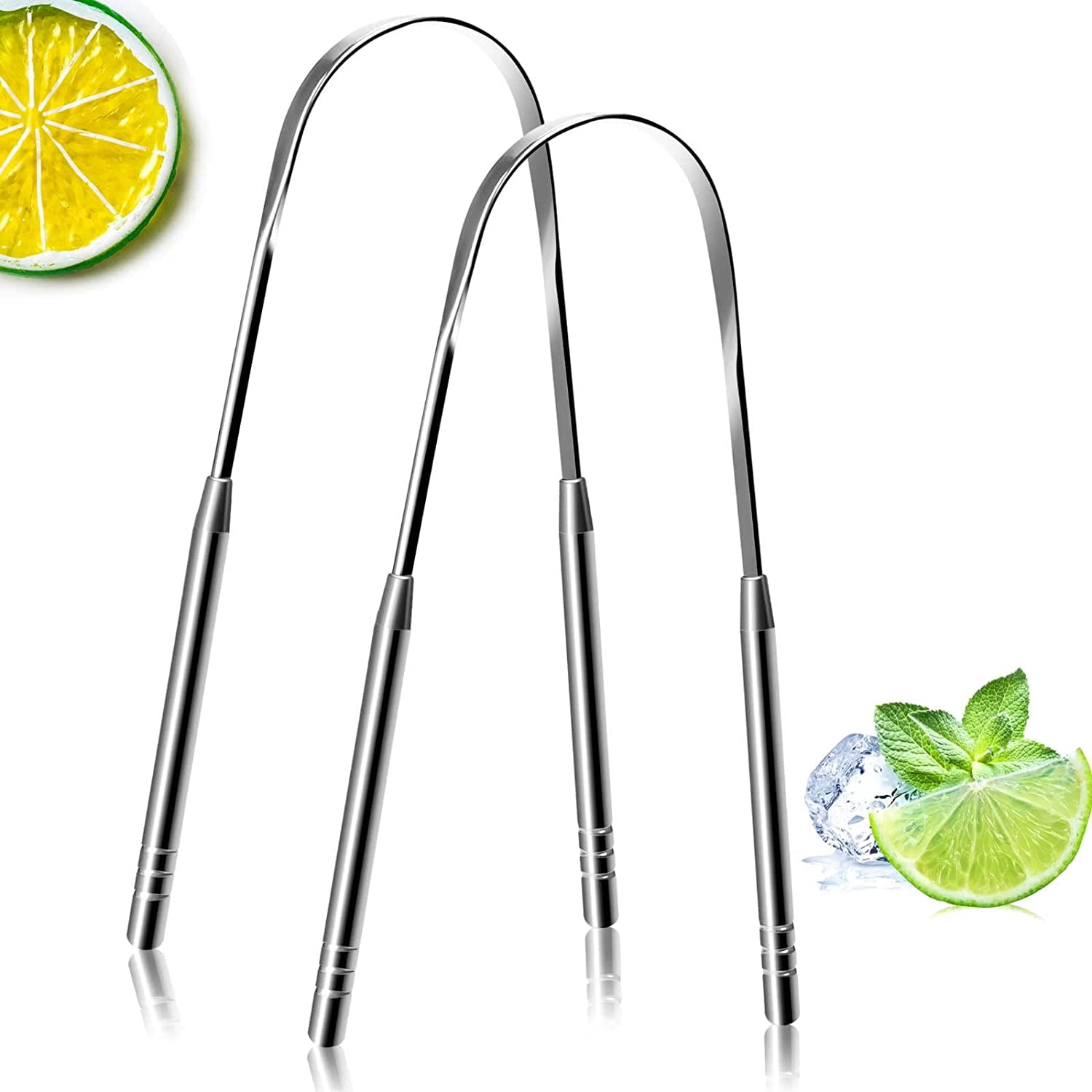 GIXUSIL 100 Stainless Steel Tongue Scraper 2 Pack, Fights Bad Breath