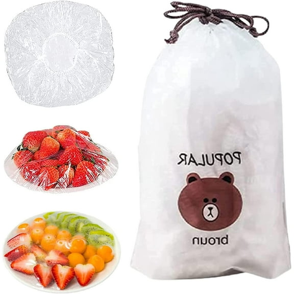 GIXUSIL 100PCS Fresh Keeping Bags,Reusable Elastic Food Storage Covers, Plastic Bowl Covers with Elastic Edging Stretch Plastic Wrap Bowl Covers（Transparent）
